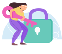 the girl wants to open the lock with a key